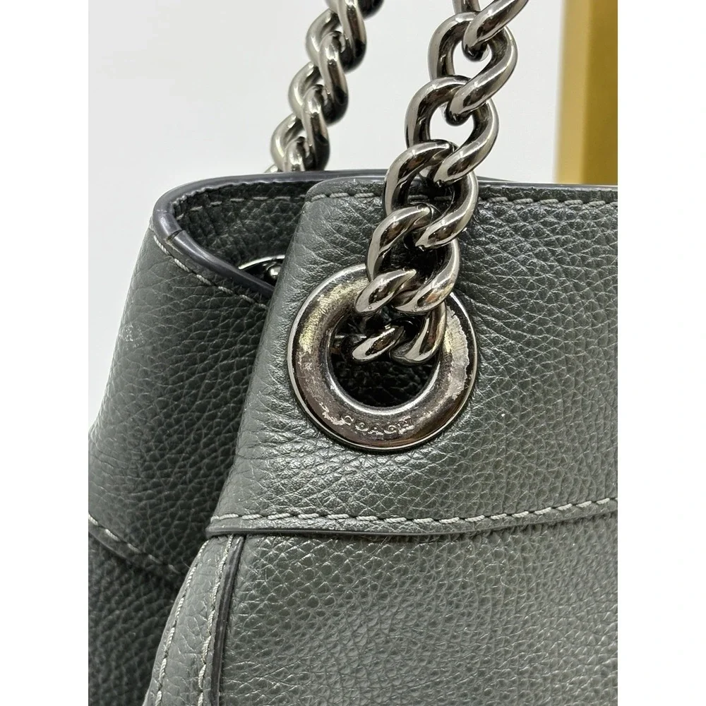 COACH Turnlock Edie Shoulder Bag Navy Retail Dark Green Leather